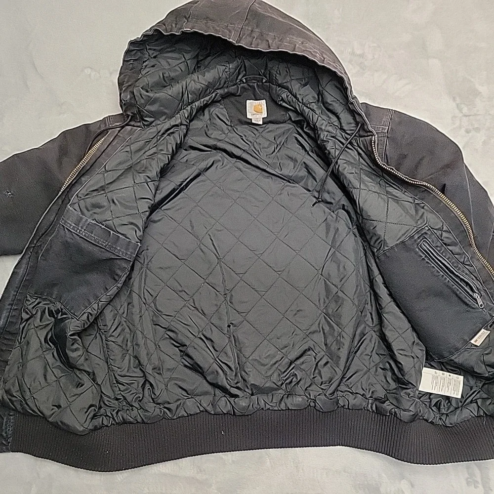 Carhartt  Active Jacket Men XL Black Canvas Insulated Workwear Distressed 104050
